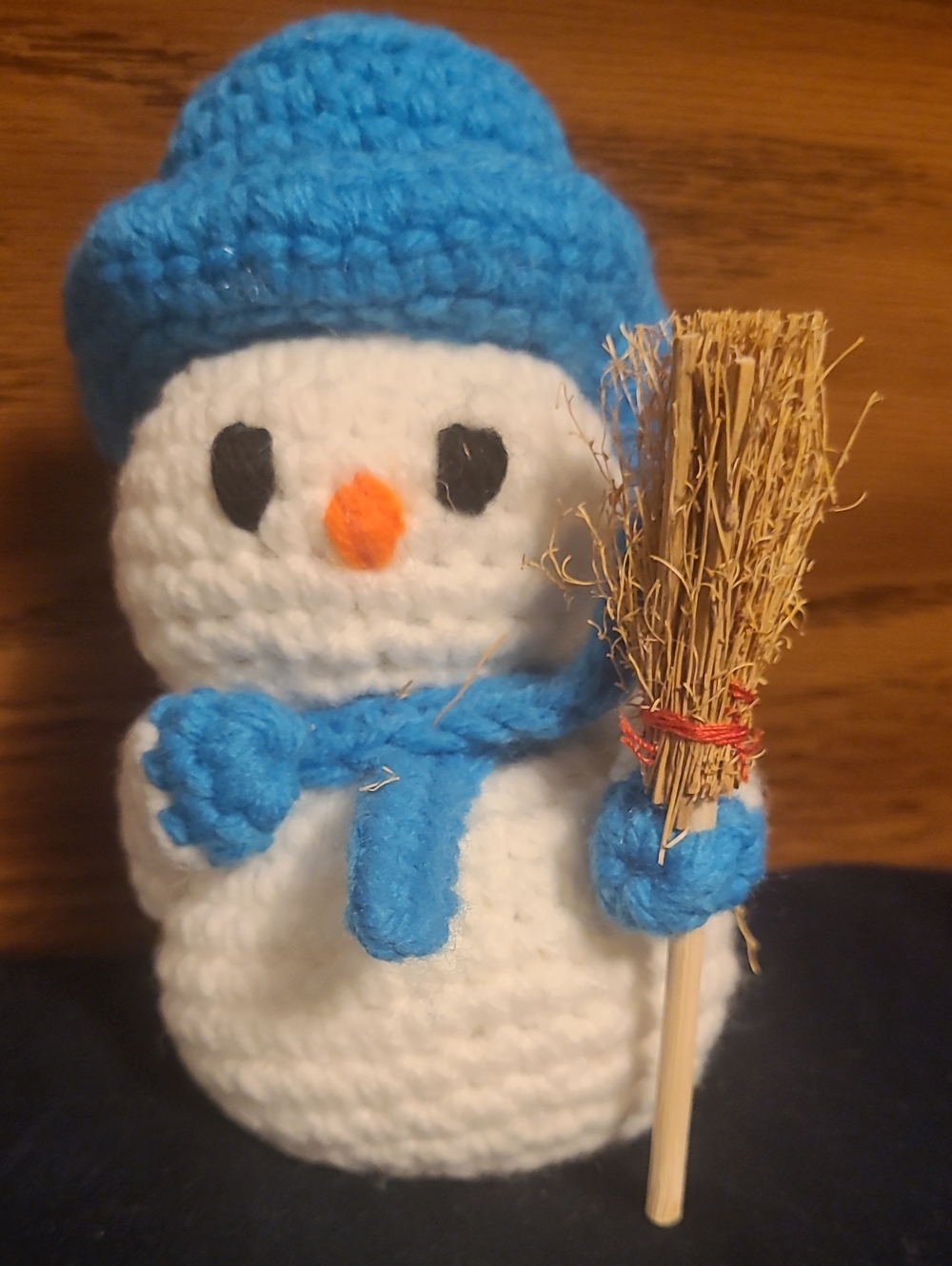 Handmade White & Blue Crochet Snowman Accent - Charming Winter Decor